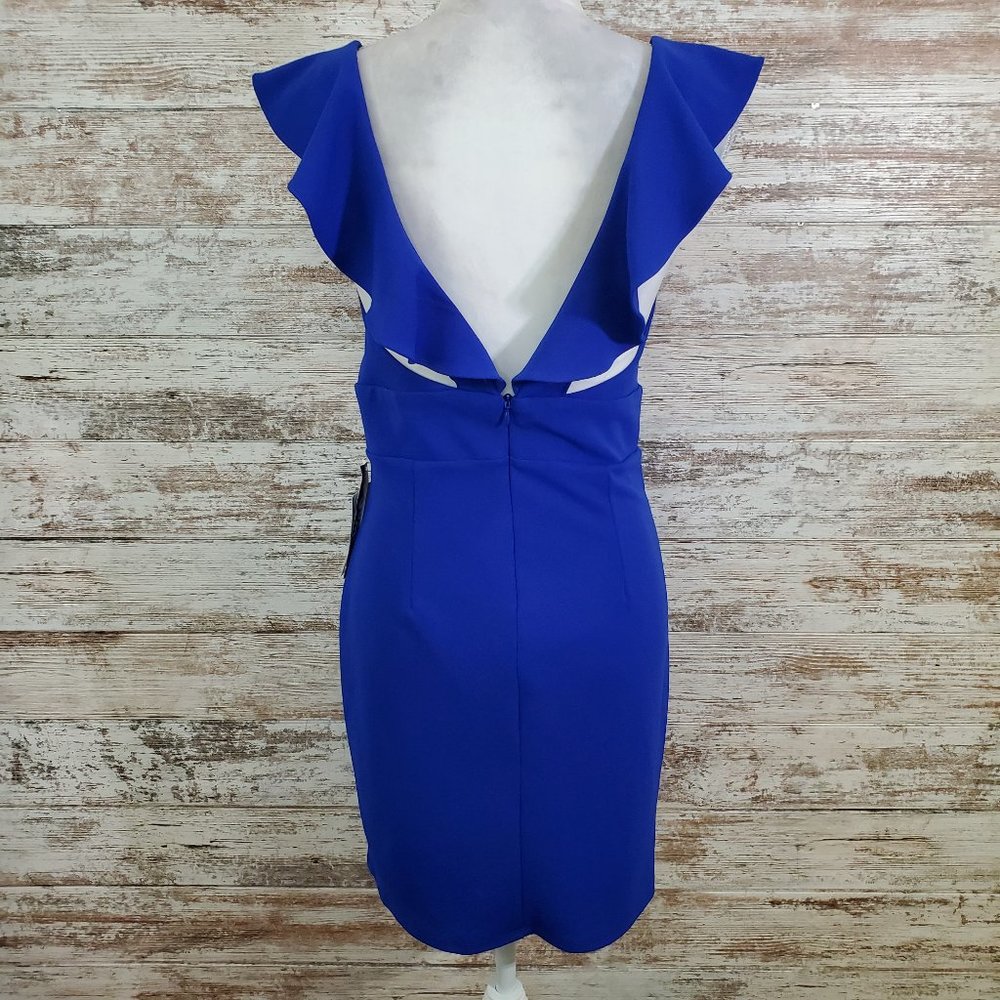 JUMP Royal Blue Plunge Ruffle Mini Dress - Picture 2 of 10